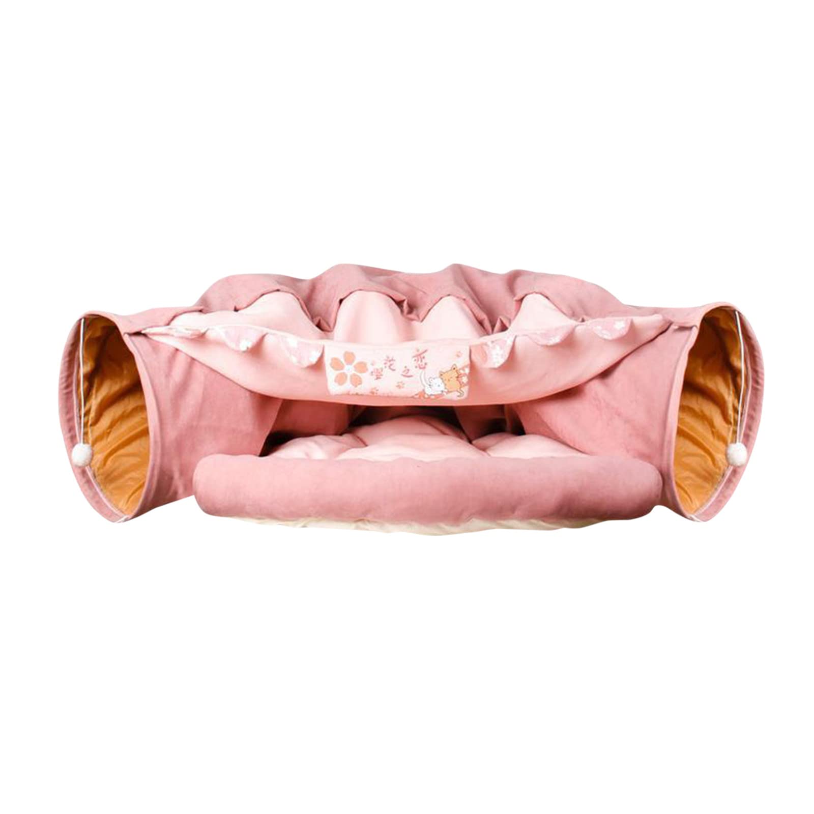 IFOTIME Foldable Cat Cave Bed & Tunnel - Warm Winter Cat Teaser Toy, Soft Plush Pet Bed for Indoor Cats (Pink) - Perfect for Cozy Napping & Playtime in Living Room or Bedroom