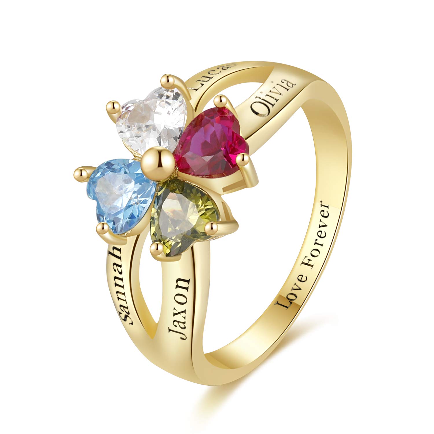 Personalized Sterling Silver Name Rings with 2-5 Birthstones - Custom Engraved Stackable Rings for Women, Gifts for Mom, Sister, Girlfriend - Perfect for Anniversaries, Birthdays & Special Occasions