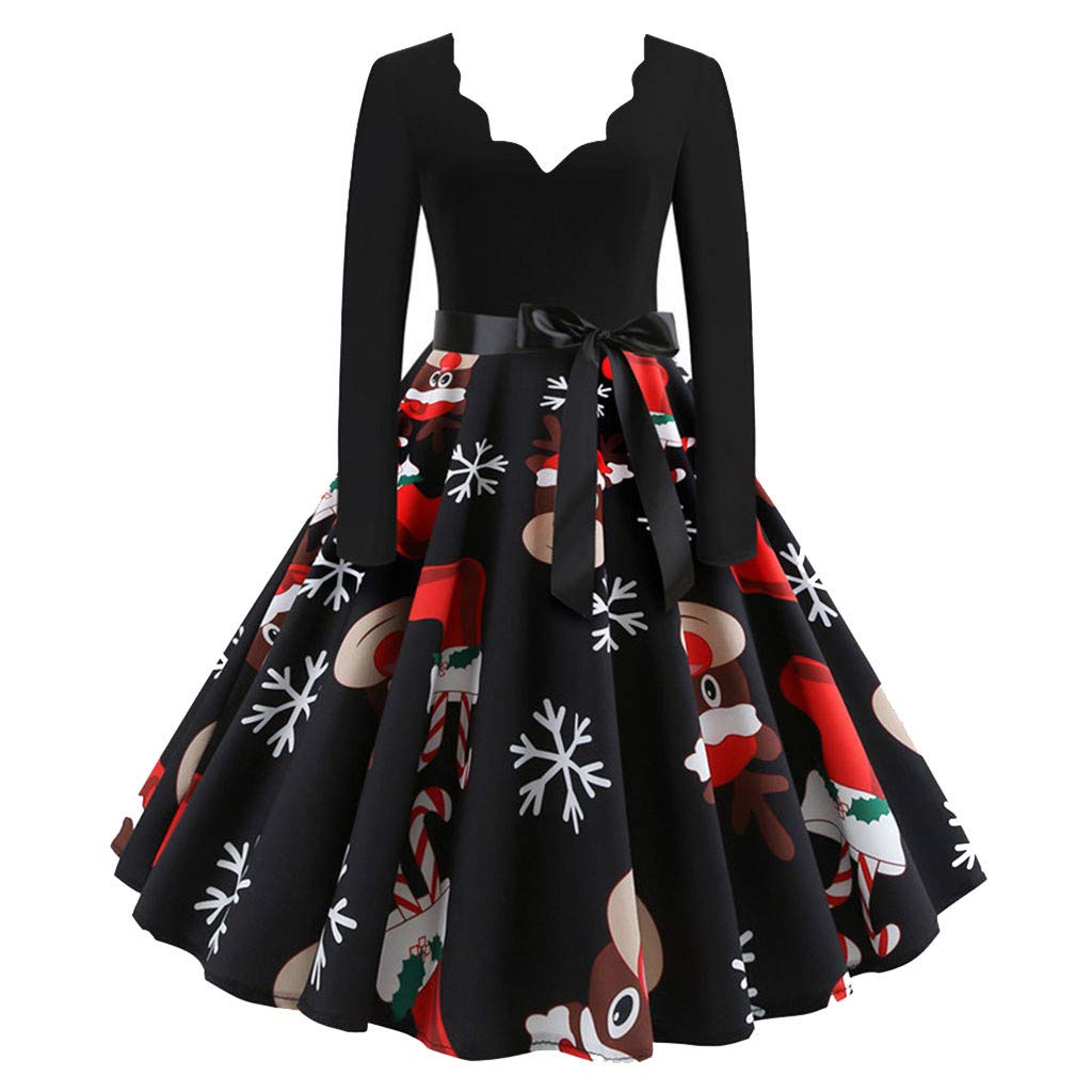 Vintage Flare Dress for Women - Long Sleeve Musical Notes Print Summer Casual Dress | Perfect for Christmas Parties, Date Nights & Seasonal Festivities