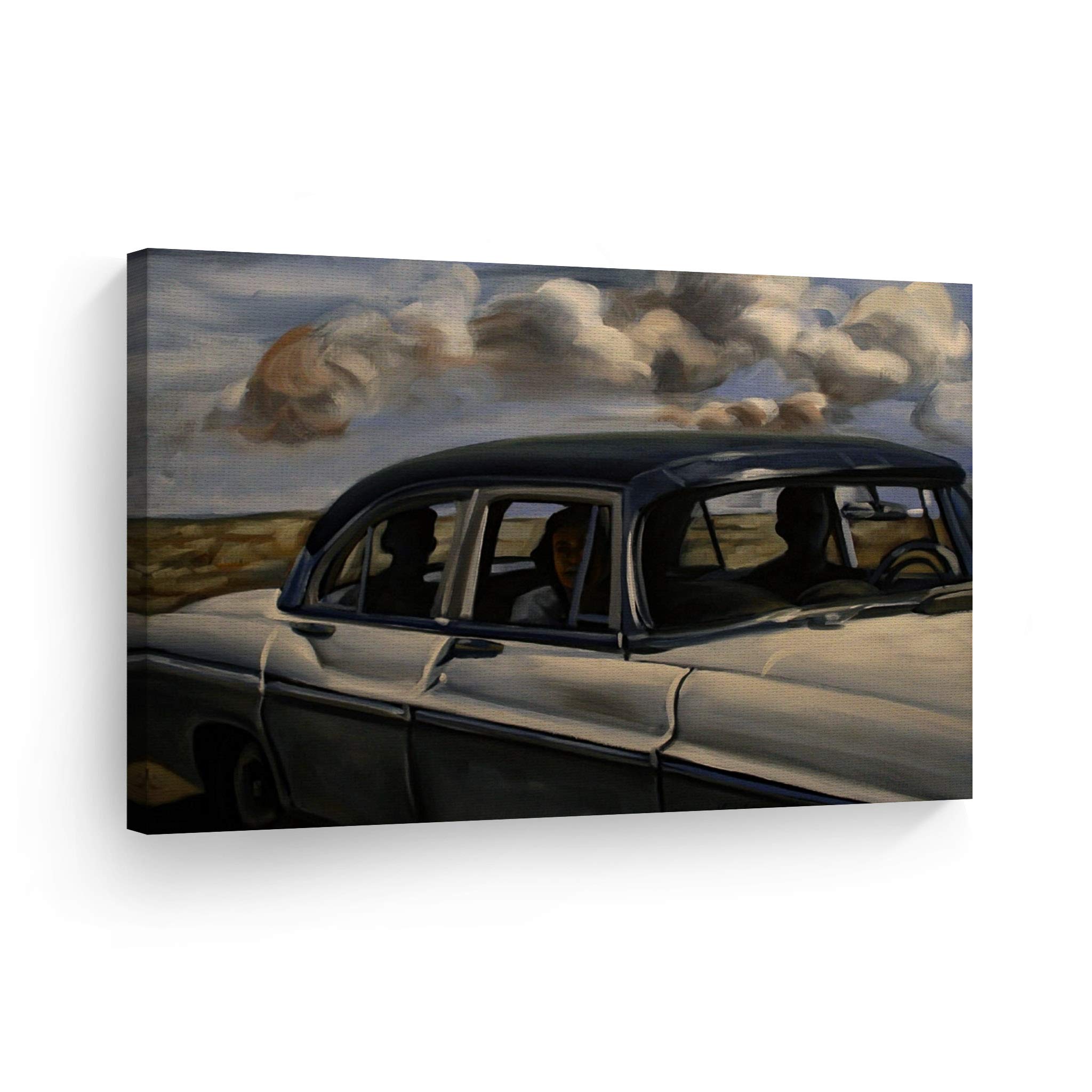 Kenney Mencher Drifter Oil Painting Canvas Print - White & Blue Car Wall Art for Living Room & Bedroom Decor | Ready to Hang 24x36 | Made in USA | Perfect for Home, Office & Gift Giving