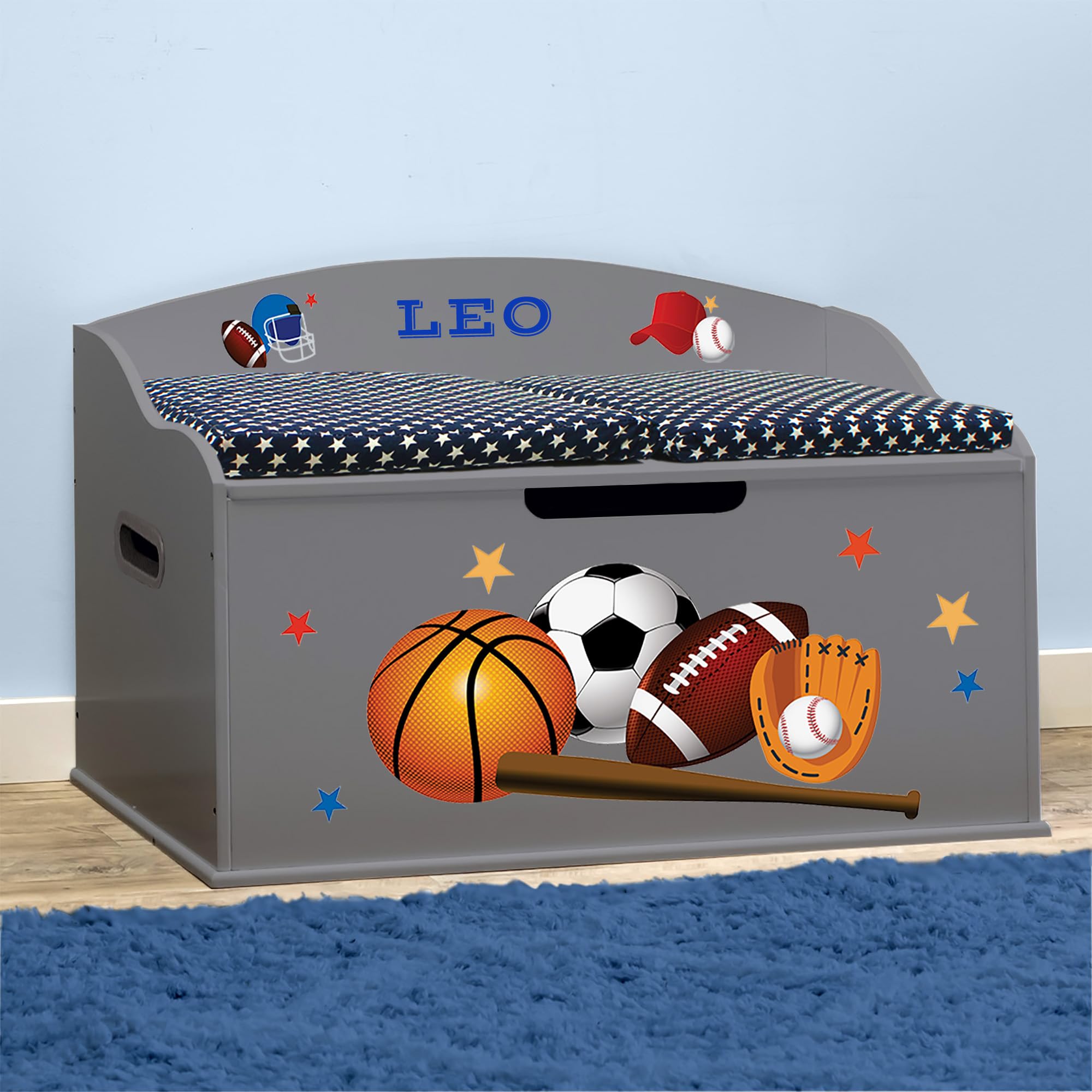 Personalized Creative Wonders Toy Box - Sports Theme, Dovetail Grey | Kids' Room Storage Organizer for Toys, Books & Games | Perfect for Playrooms, Bedrooms & Daycares