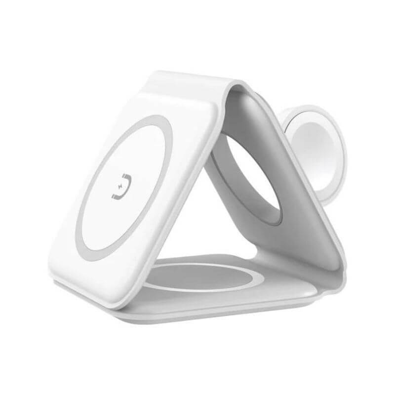 QDOS 3-in-1 Magnetic Wireless Charger Stand - Magsafe Compatible Fast Charging Station for iPhone 14/13/12, Apple Watch & AirPods - Perfect for Home, Office & Nightstand Charging