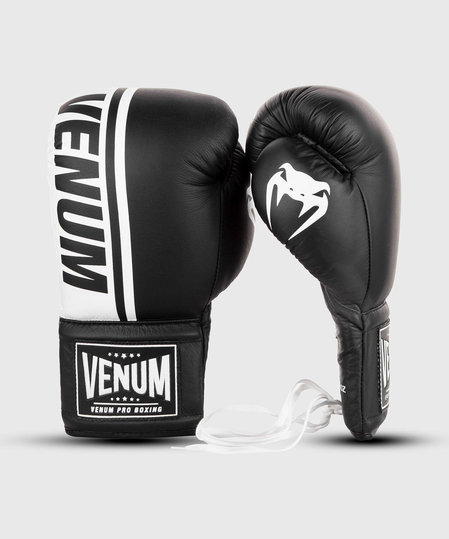 Venum Shield Pro Boxing Gloves with Laces - Black/White - Professional Training & Competition Boxing Gear for Fighters & MMA Athletes