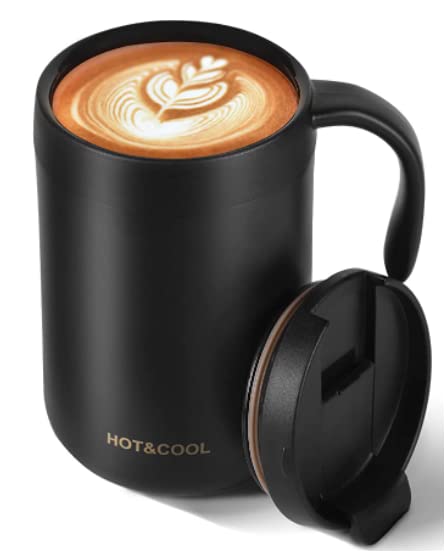 IDOKER 16.9 oz Insulated Stainless Steel Coffee Mug with Handle & Spill-Proof Lid - Reusable Travel Tumbler for Hot/Cold Drinks - Perfect for Office, Commuting, Camping & Outdoor Activities