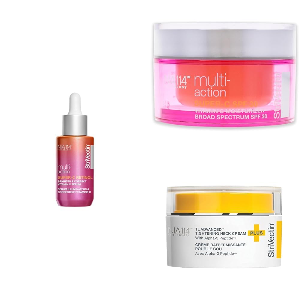 StriVectin Multi-Action Super-C SPF 30 Vitamin C Face Serum & Tightening Neck Cream with Alpha-3 Peptides - Anti-Aging Moisturizer for Face, Neck & Décolleté - Day & Night Skincare Routine for Wrinkles & Firmness