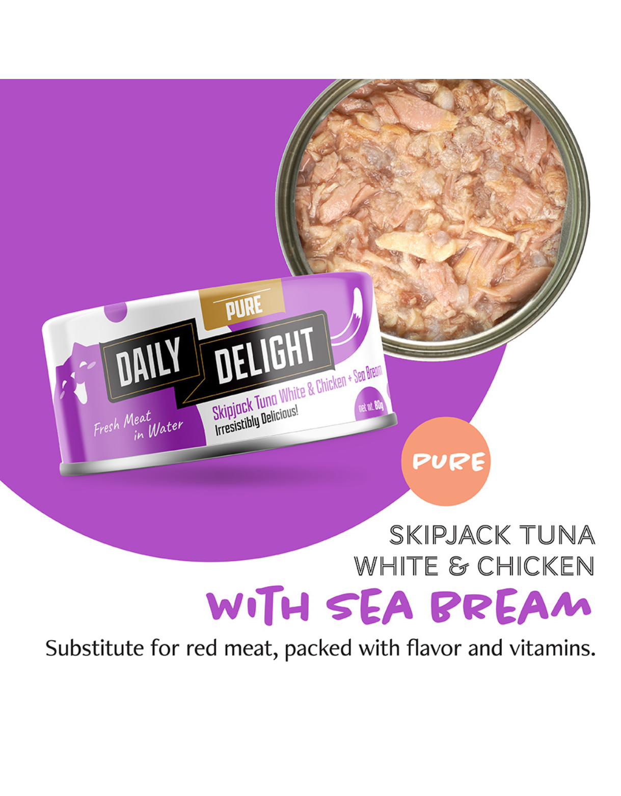 Premium Skipjack Tuna & Chicken with Sea Bream Canned Cat Food - Grain-Free, High Protein Wet Cat Food for Adult & Senior Cats - 80g Can (Pack of 12) - Perfect for Mealtime, Travel & Emergency Pet Food Supply