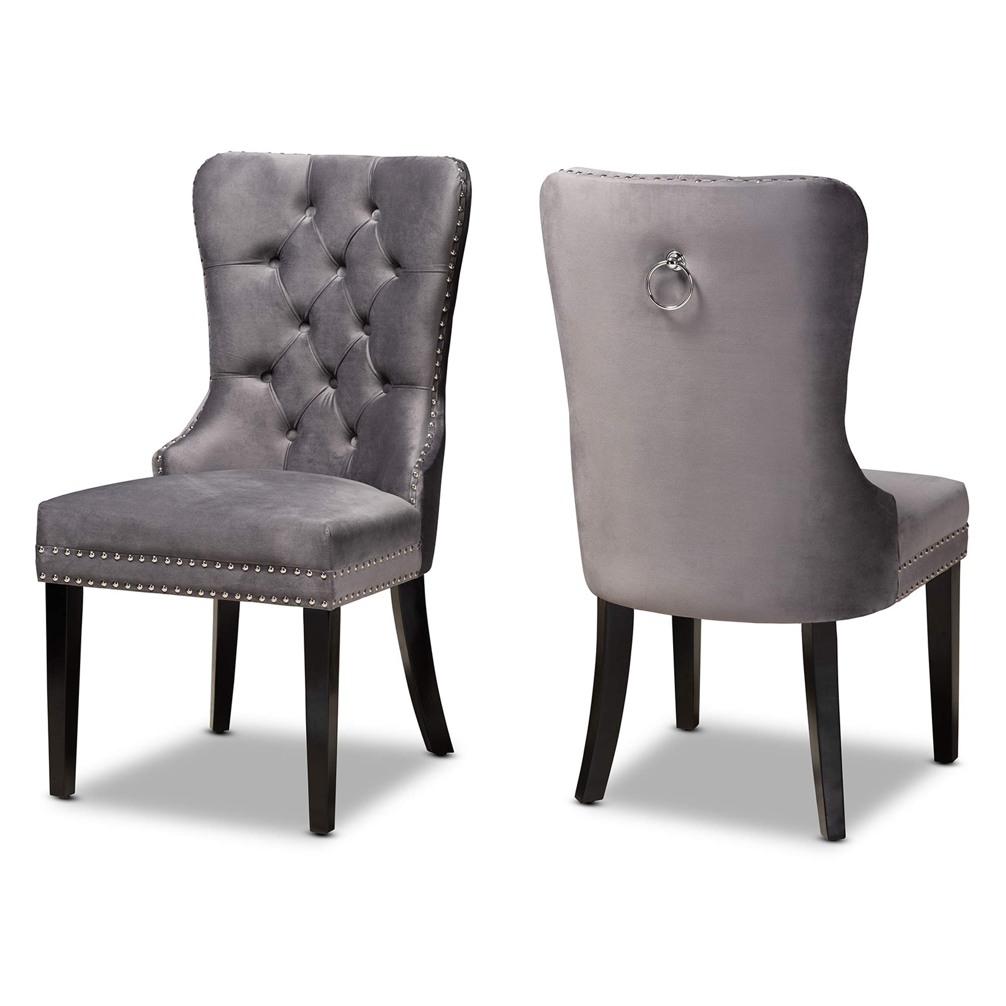 Baxton Studio Coby Modern Transitional Grey Velvet Fabric Upholstered Espresso Finished 2-Piece Wood Dining Chair Set for Kitchen, Dining Room & Home Decor - Comfortable Seating for Family Meals & Entertaining Guests