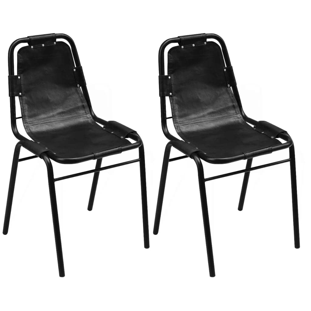 Modern Industrial Armless Side Chair - 2 Pack Black Leather Upholstered Metal Dining Chairs for Kitchen, Bistro, Cafe | Indoor & Outdoor Use | Perfect for Home Dining, Restaurant, and Patio Seating