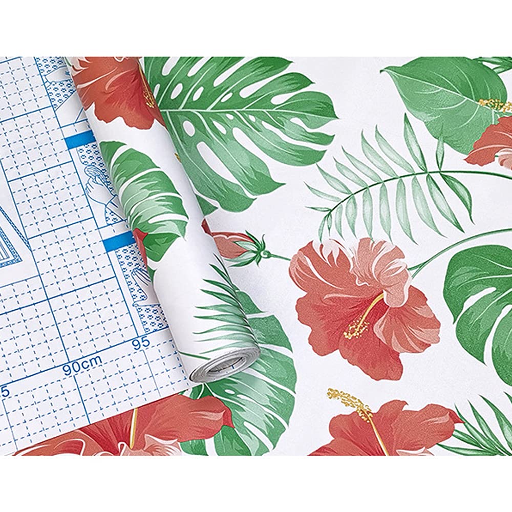 Non-Slip Self-Adhesive Shelf Liner - Red Canna Flower Pattern - 118x17.7 Inch Drawer & Cabinet Liner - Waterproof Kitchen Shelf Paper for Dressers, Closets, Pantry Organization & Furniture Protection