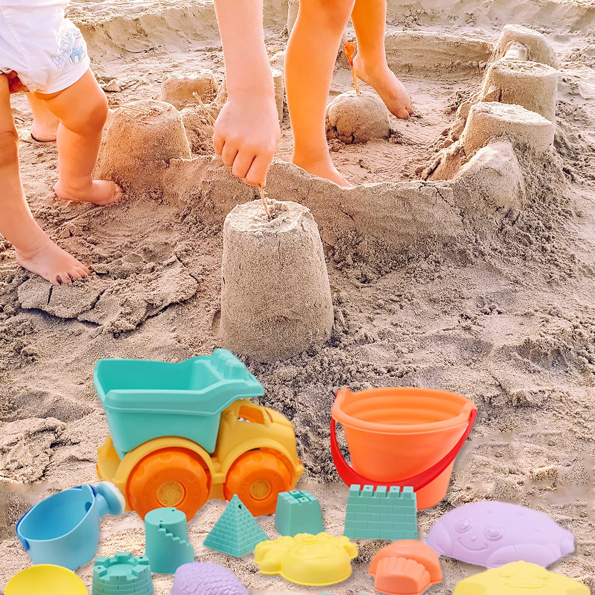 **CAMOVTS 19-Piece Beach Sand Toys Set for Kids – Sandcastle Molds, Water Wheel & Big Animal Shapes – Durable Sandbox Toys with Mesh Bag for Boys & Girls – Outdoor Beach, Backyard & Pool Fun**