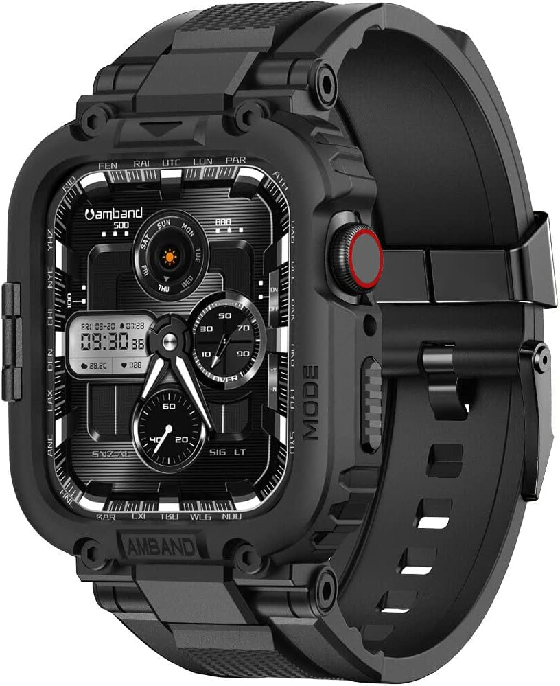 Durable Rugged Protective Case & Sport Band Compatible with Apple Watch Series 9/8/7/SE (2nd Gen)/6/5/4 45mm/44mm - Heavy Duty Cover for Men - Perfect for Gym, Running & Outdoor Activities