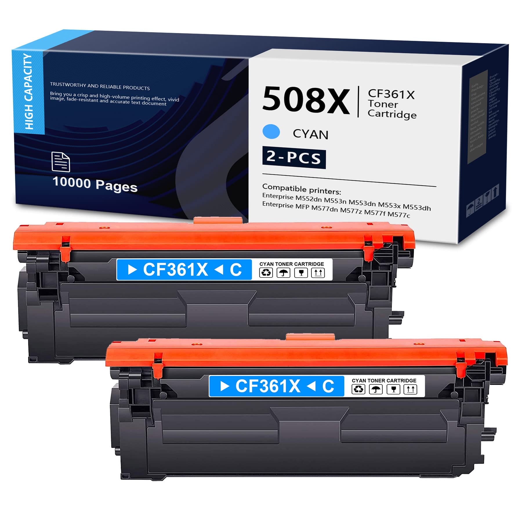 High Yield Cyan Toner Cartridge 2-Pack - DOPHEN Compatible CF361X/508X Replacement for HP M552dn M553 M577 Series Printers - Perfect for Office & Home Printing Needs