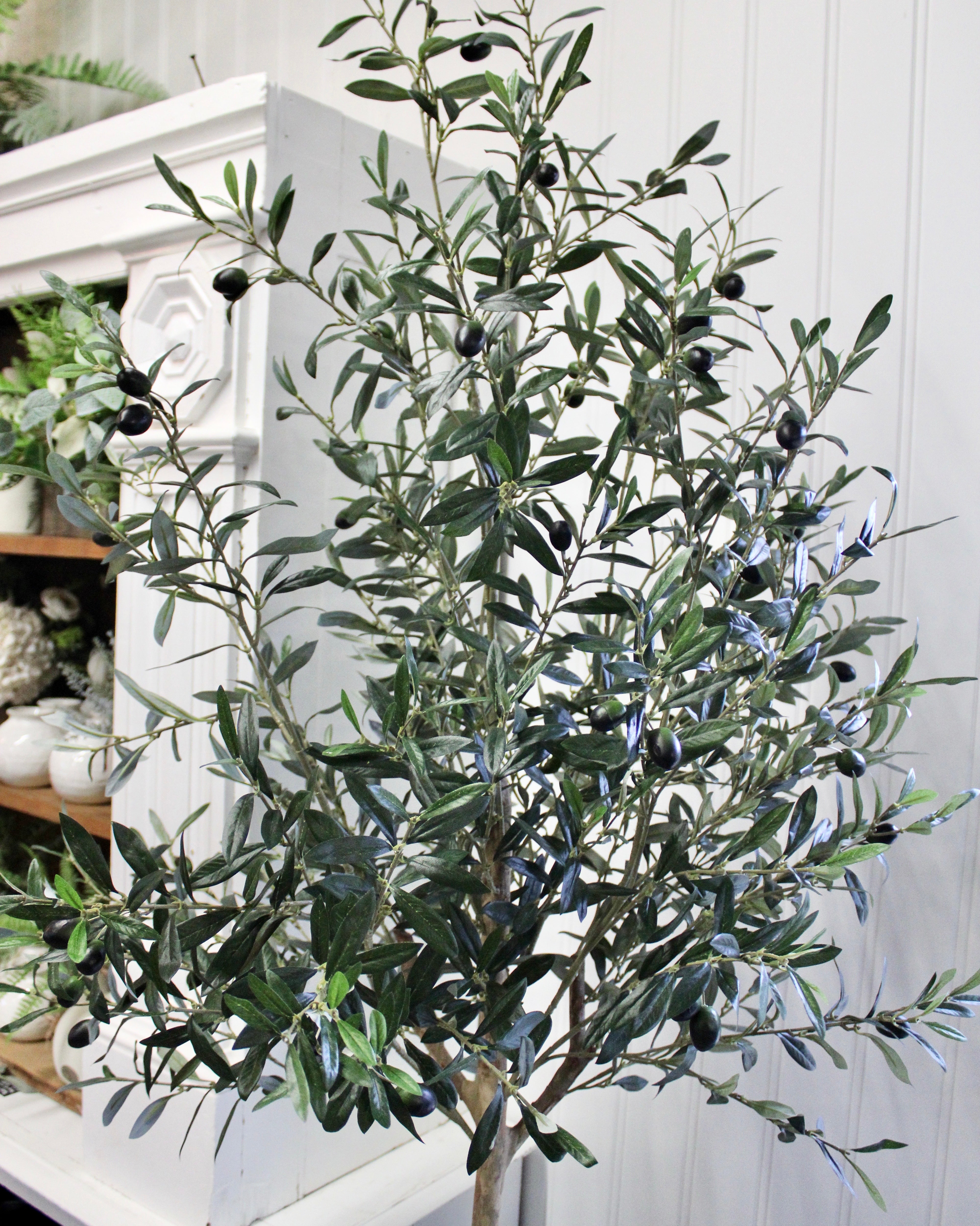 7.5' Natural Trunk Olive Topiary Tree - Artificial Potted Plant for Home, Office & Garden Decor - Perfect for Indoor and Outdoor Use