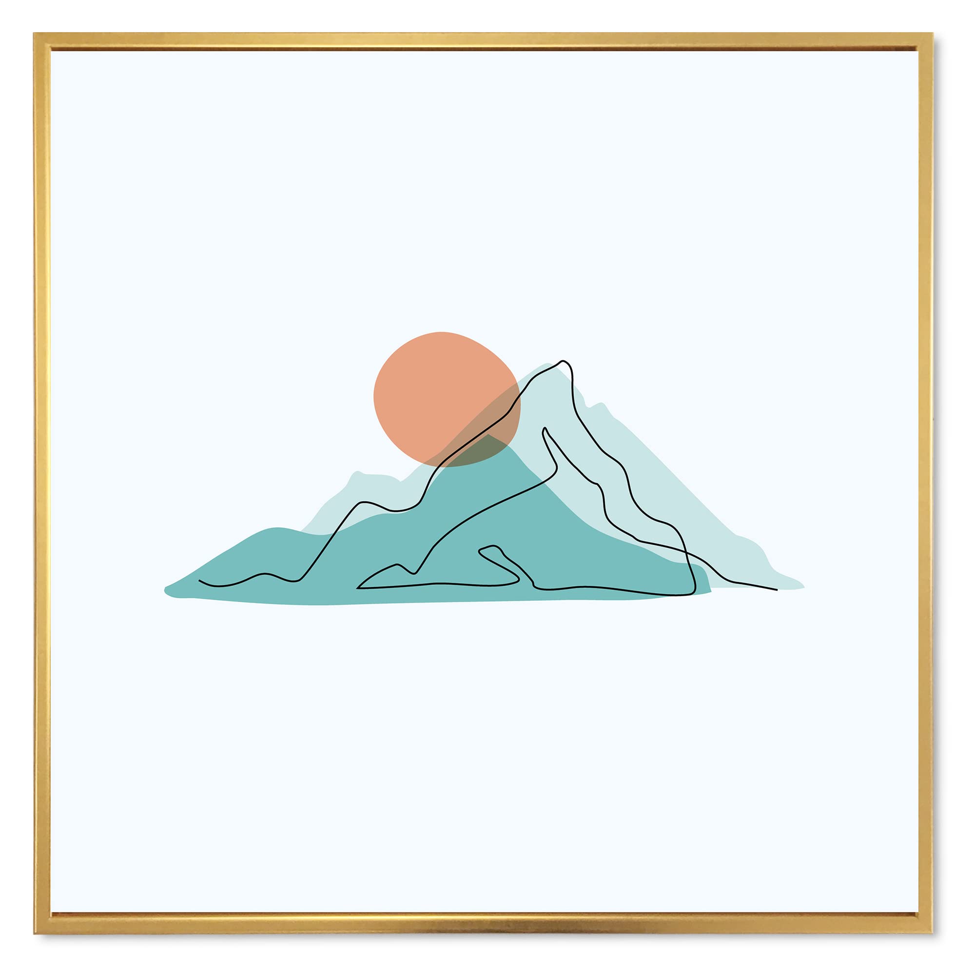 DesignQ Red Moon Over Abstract Blue Mountains II - Modern Framed Canvas Wall Art Print for Living Room, Bedroom & Office Decor | Large Contemporary Landscape Painting Home Decoration