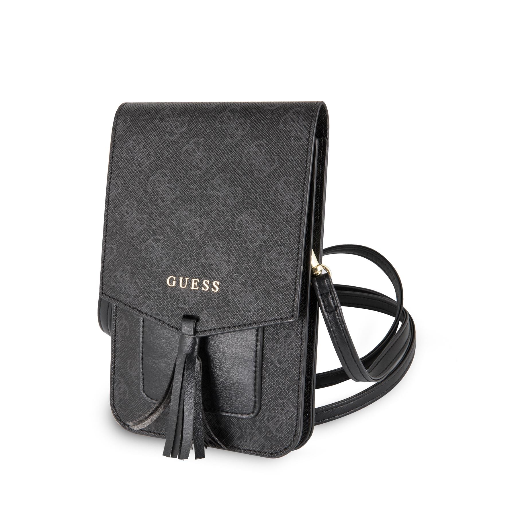 Guess 4G Universal Crossbody Phone Wallet Bag with Adjustable Strap - Black (GUWBSQGBK) - Perfect for Travel, Shopping & Everyday Use