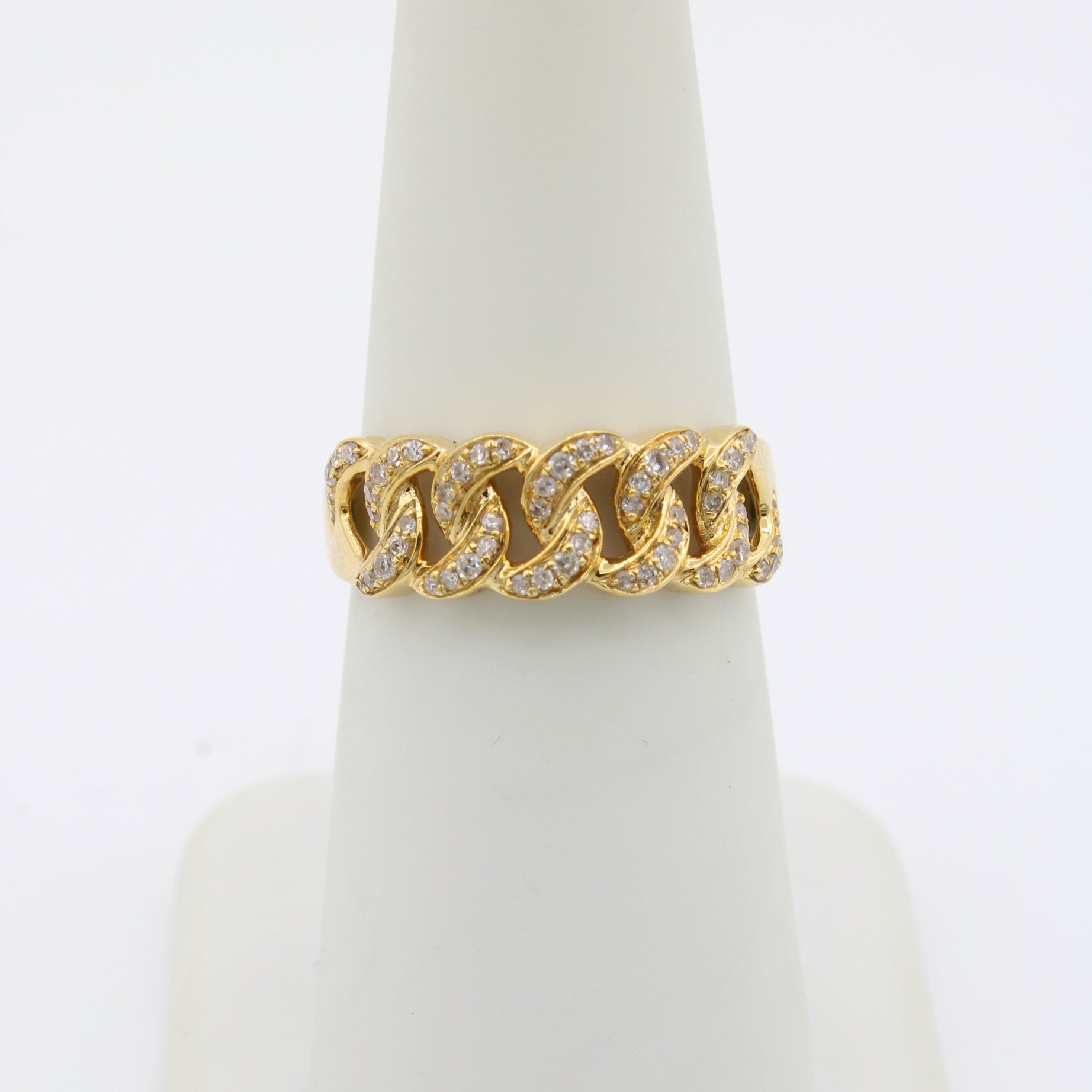 14K Gold Women's Cuban Link Ring with Diamonds | Elegant & Durable Jewelry for Parties, Weddings & Everyday Wear | JTJ™