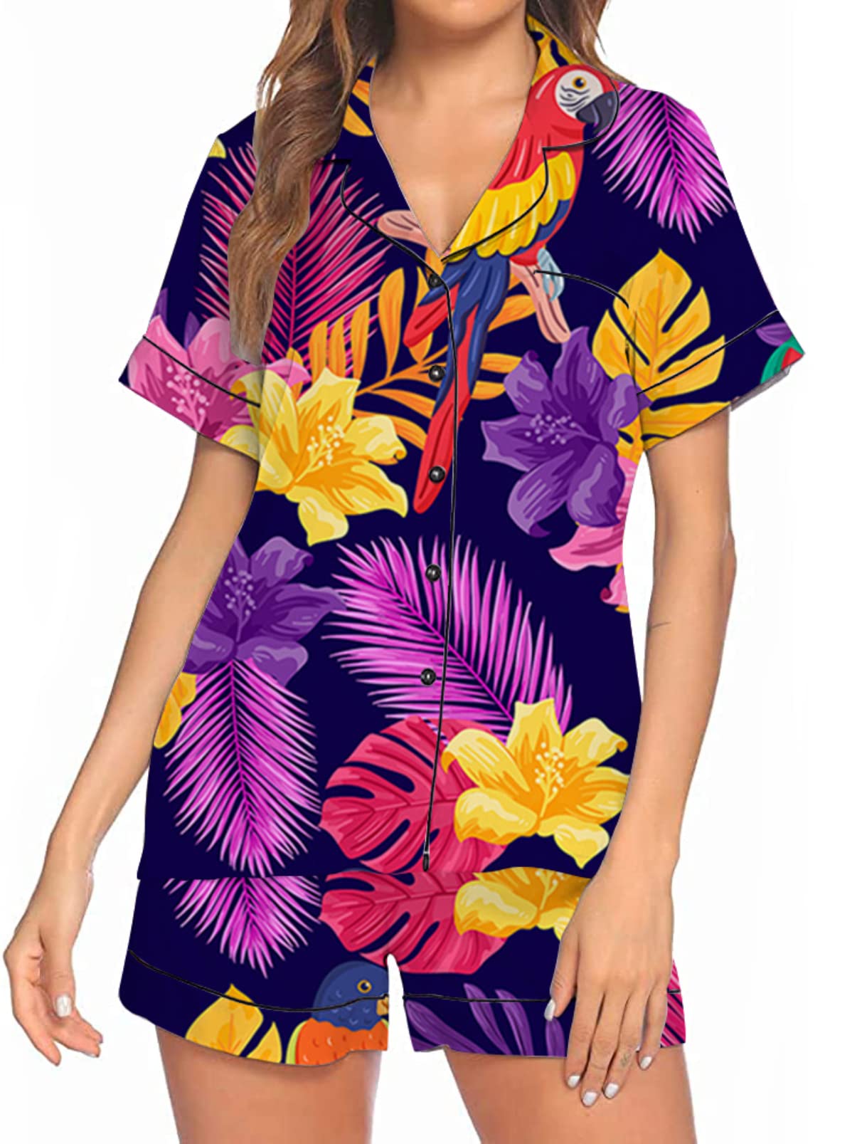Honeystore Women's Pajama Set - Soft Sleepwear Button Down Nightwear Lounge Set for Women - Perfect for Sleeping, Lounging & Relaxing at Home