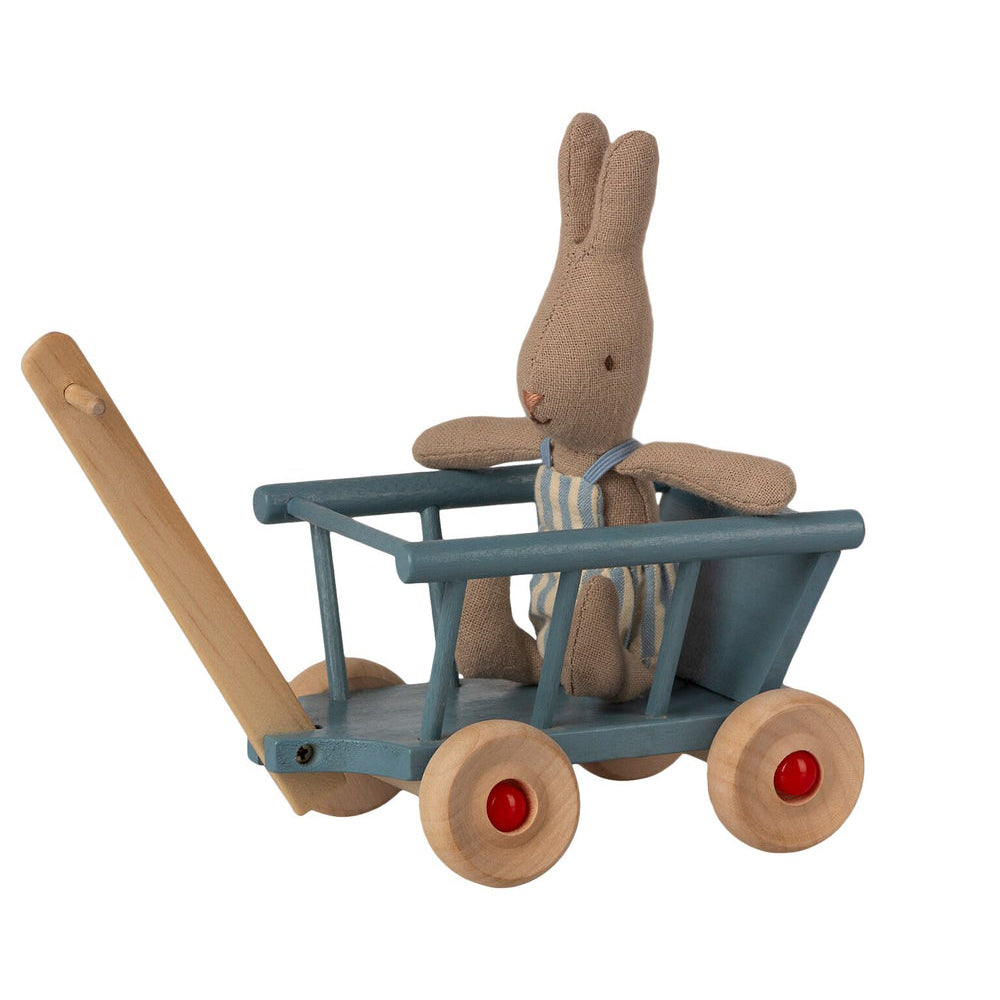 Maileg Blue Wooden Toy Wagon for Kids - Perfect for Pretend Play, Room Decor & Gift Ideas