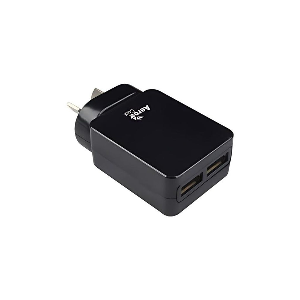 AeroCool Premium Smart 5V 2.4A Dual USB Wall Charger Adapter - Fast Charging for iPhone, Android, Tablets - Perfect for Home, Office, Travel & Car Use (Black)