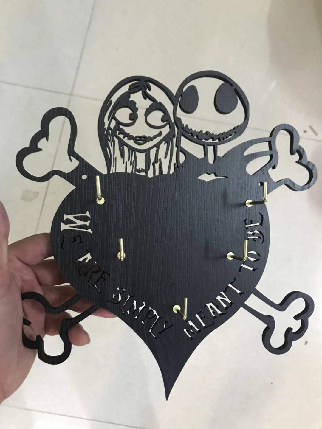 Nightmare Before Christmas Wall-Mounted Key Hook - Heavy Duty 20LB Capacity with 5 Hooks - Wooden Coat Rack & Key Holder for Home Decor - Perfect for Entryway, Kitchen, or Bedroom Organization