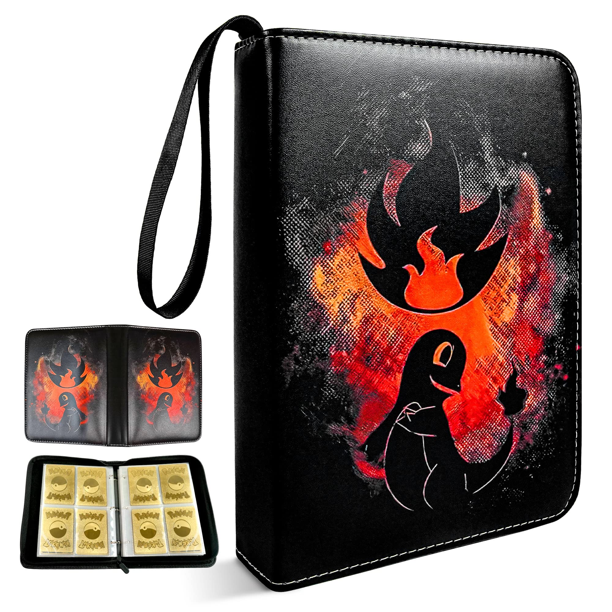 Premium Pokemon Card Binder - 4-Pocket TCG Game & Sports Trading Card Holder with 60 Removable Sleeves, Fits 480 Cards (Black) - Perfect for Collectors, Tournaments & Storage