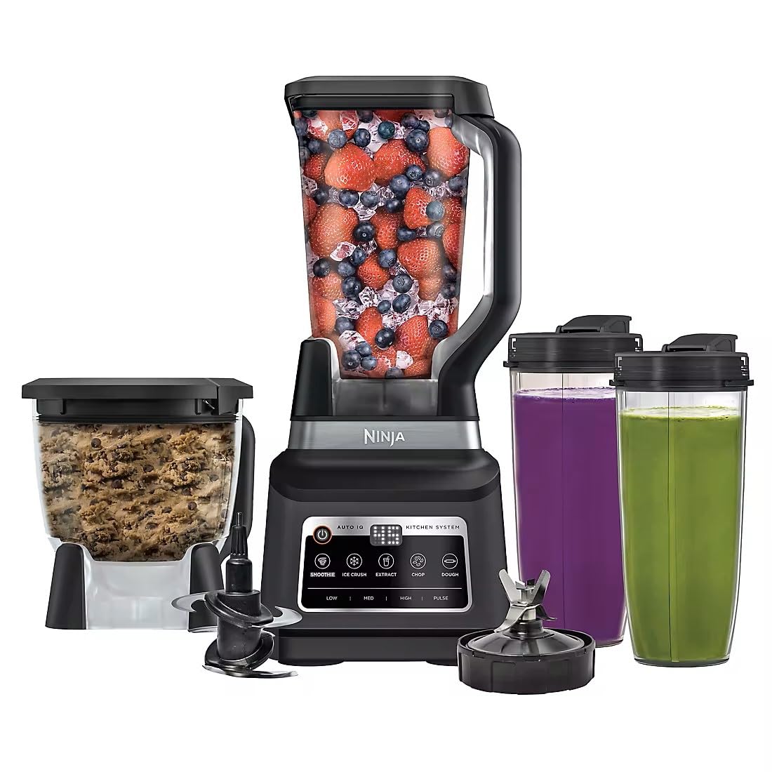 Ninja BN805A Pro Plus 1400W 5-in-1 Kitchen Blender System - 72oz Pitcher, 64oz Processor Bowl, 2x32oz Cups for Smoothies, Chopping & Dough - Auto IQ Technology - Perfect for Home Cooking, Meal Prep & Healthy Lifestyles (Black)