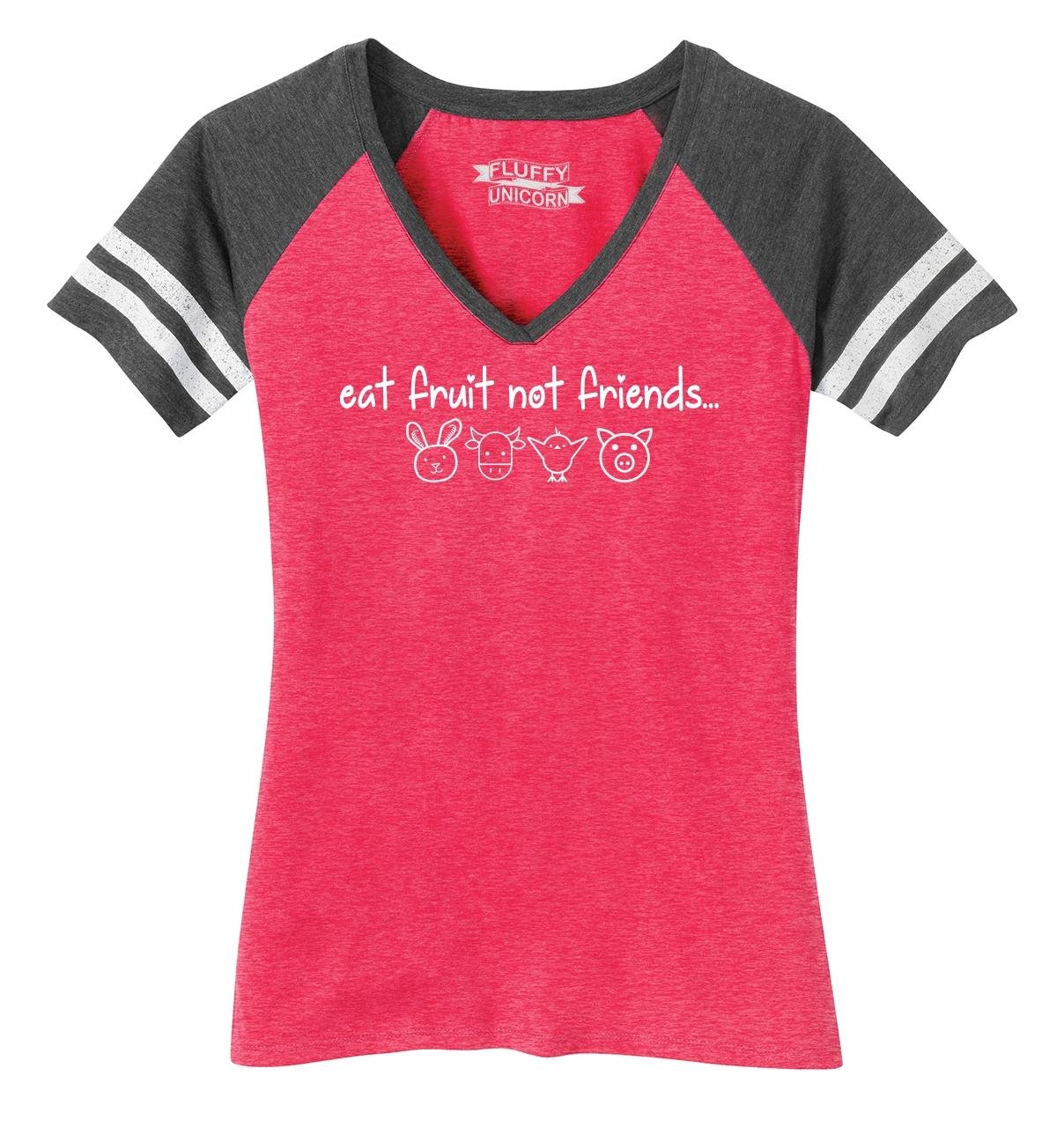 Funny Vegan T-Shirt for Women - 'Eat Fruit Not Friends' Cute V-Neck Tee - Perfect for Casual Wear, Vegan Events & Humor Lovers