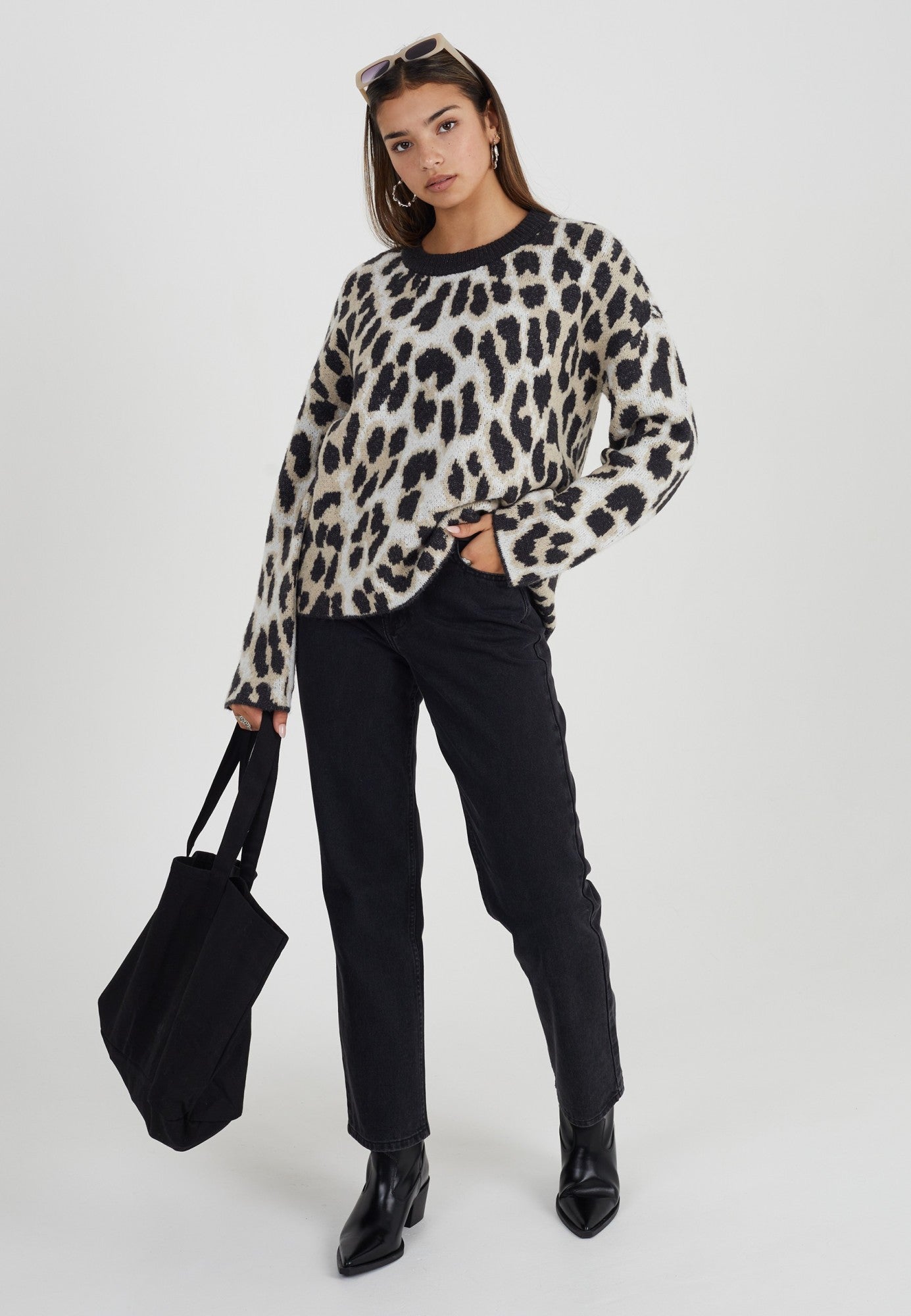 Premium Jersey Knitwear for Men & Women - Soft Charcoal & Animal Print Pullover | BZZ012 | Cozy Casual Wear for Fall & Winter