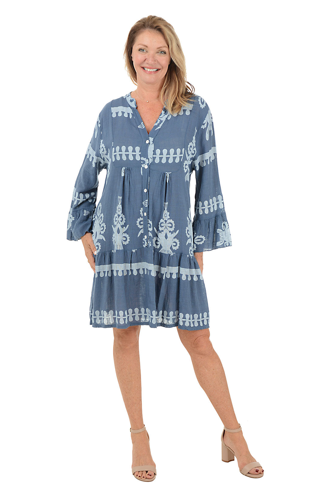 Elegant Blue Damask Ruffled Babydoll Dress - Vintage Lace Trim Nightgown for Women, Perfect for Sleepwear, Boudoir, and Special Occasions