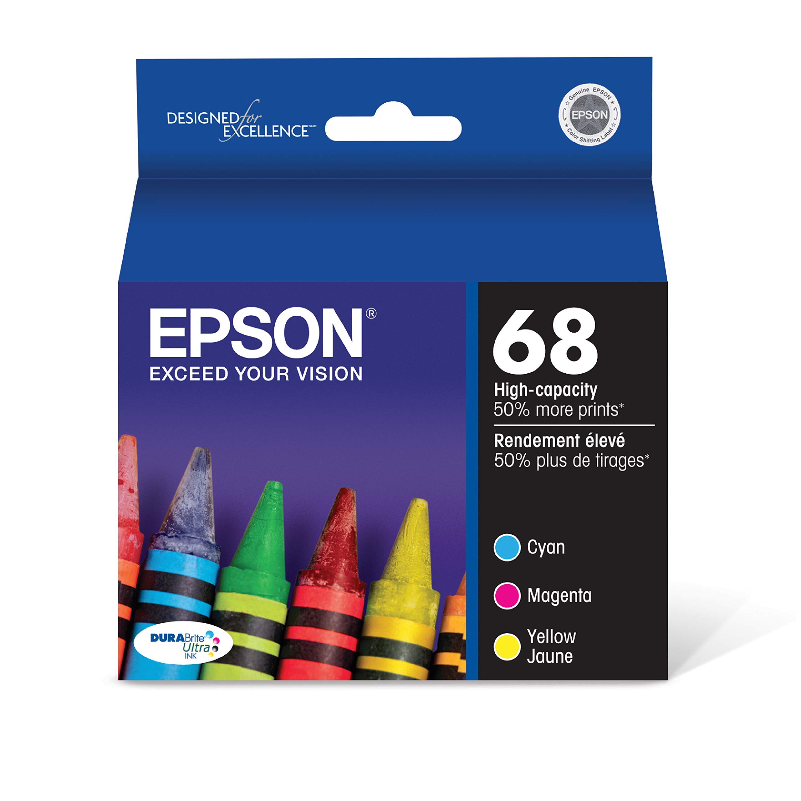 Epson T068 DURABrite Ultra Ink Standard Capacity Color Combo Pack (T068520-S) - Compatible with Select Epson Stylus & WorkForce Printers - Perfect for Home Office Printing, Photo Projects & Document Creation