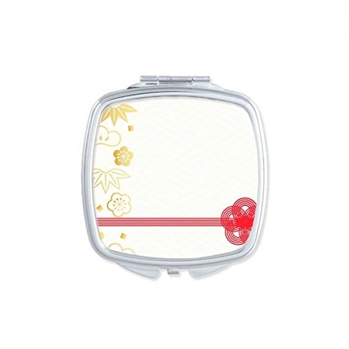 DIYthinker Golden Sakura Geometry Flowers Pattern Square Mirror - Portable Compact Pocket Makeup Mirror with Double Sided Glass for Travel, Home Vanity & Handbag Essentials