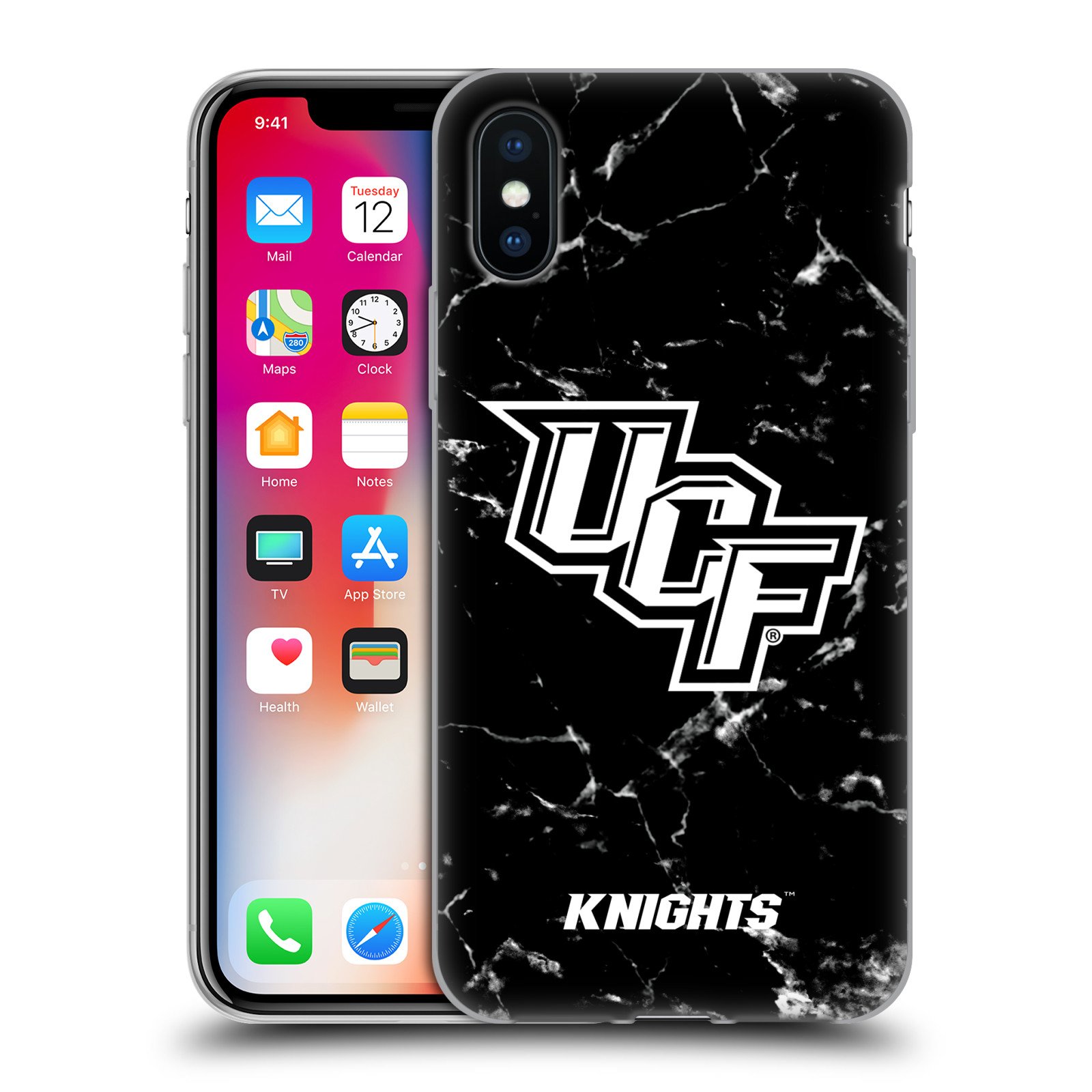 UCF Knights iPhone X/Xs Case - Officially Licensed University of Central Florida Black & White Marble Soft Gel Cover - Slim Protective Phone Case for School, Game Day & Alumni Pride