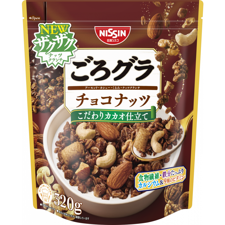 Nissin Gorogura Chocolate Almond Granola Cereal 320g - Crunchy Breakfast & Snack for Healthy Lifestyle