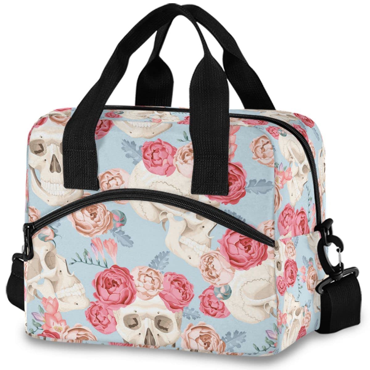 Insulated Lunch Bag with Pink Smiling Skull Design - Reusable Leakproof Cooler Tote for Women & Men - Perfect for Work, School, Picnics & Outdoor Activities