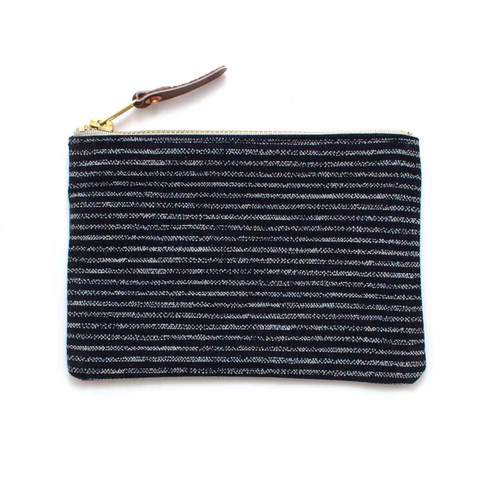Japanese Indigo Chalk Stripe Zipper Pouch - Stylish & Durable Small Organizer for Cosmetics, Stationery & Travel Essentials | Perfect for Makeup, Office Supplies & On-the-Go Storage