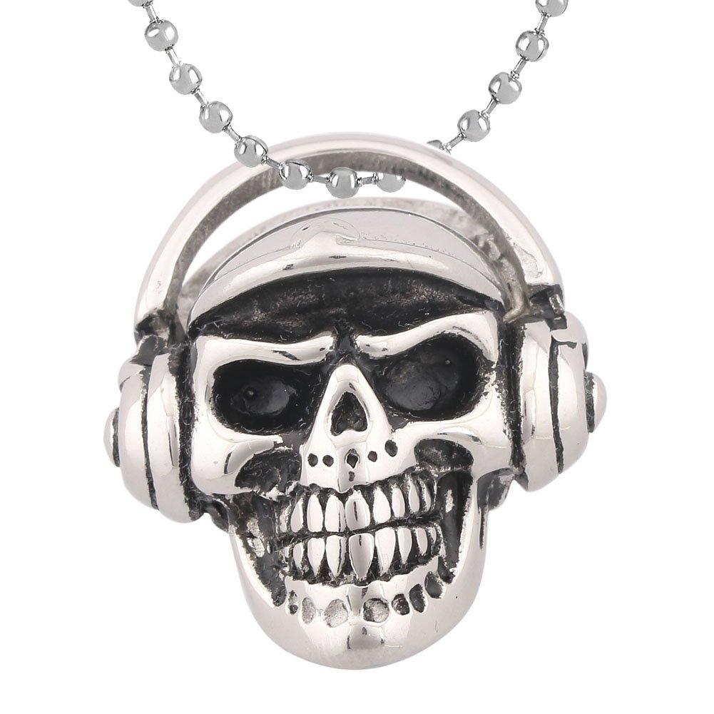 Men's Hip Hop Skull Headphone Stainless Steel Necklace with Rolo Chain - Perfect for Streetwear, Rap Concerts & Urban Fashion Accessories
