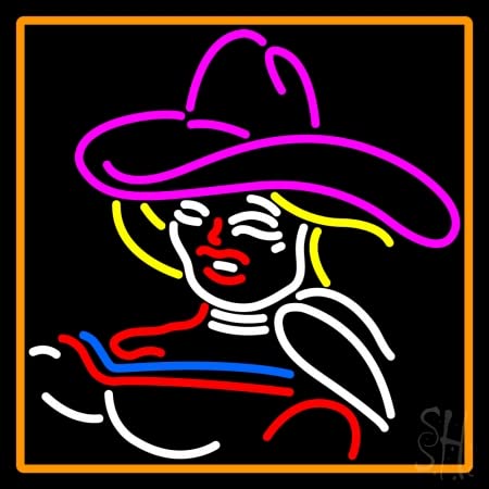Girl with A Hat Neon Sign - 24 x 24 x 3 Inches Wall Art Decor for Bedroom, Bar, Cafe & Game Room - Custom LED Neon Light Sign for Home & Business