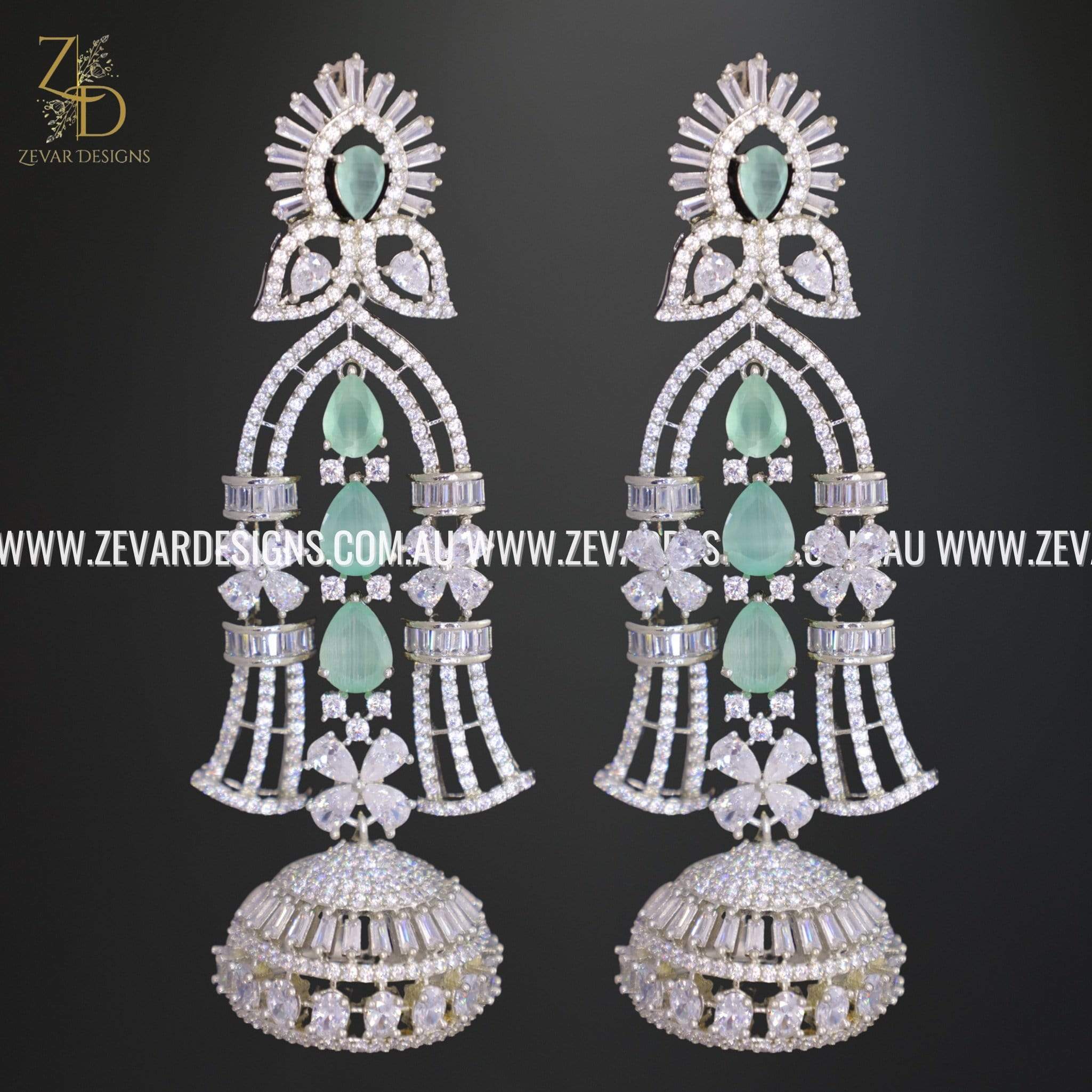 Zircon Statement Earrings - White Rhodium & Mint Green Gemstone Jewelry for Women | Elegant Dangle Earrings for Parties, Weddings & Special Occasions