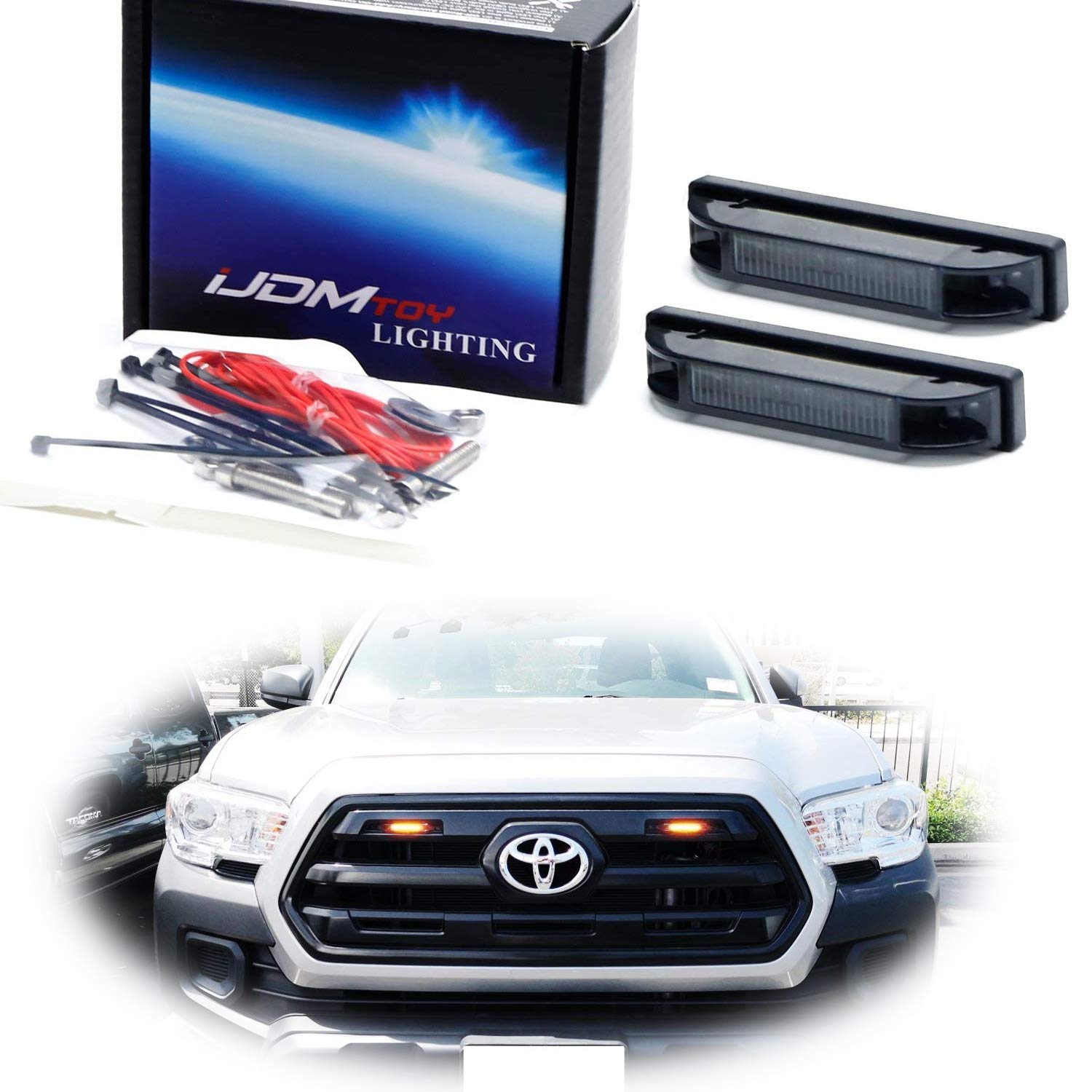 2-Piece Smoked Lens Amber LED Center Grille Running Lights for 2012+ Toyota Tacoma - Off-Road & Night Driving Safety Lights