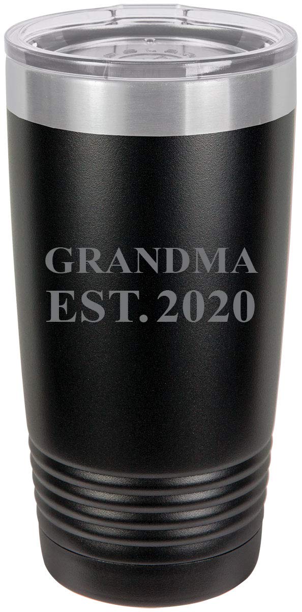 Grandma Established EST. 2020 20oz Stainless Steel Insulated Tumbler - Personalized Engraved Travel Coffee Mug for Hot & Cold Drinks - Perfect for Office, Camping & Commuting (Black)