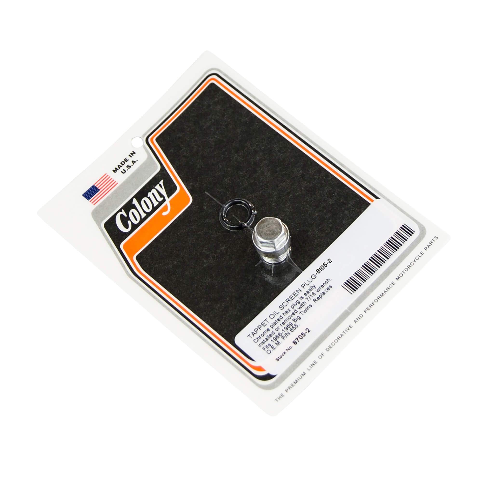 1966-1969 Harley Davidson Big Twin OEM 655 Chrome Plated 2 Tappet Oil Screen Plug #8705 - Replacement Part for Engine Maintenance & Restoration Projects