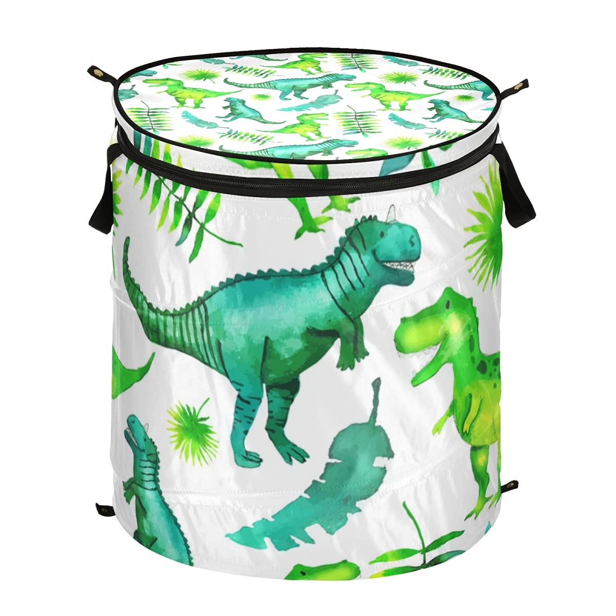 Dinosaur Pop-Up Laundry Hamper with Lid - Collapsible Clothes Basket for Kids Room, Nursery & Laundry Room Organization | Fun Watercolor Design Toy Storage & Dirty Clothes Organizer