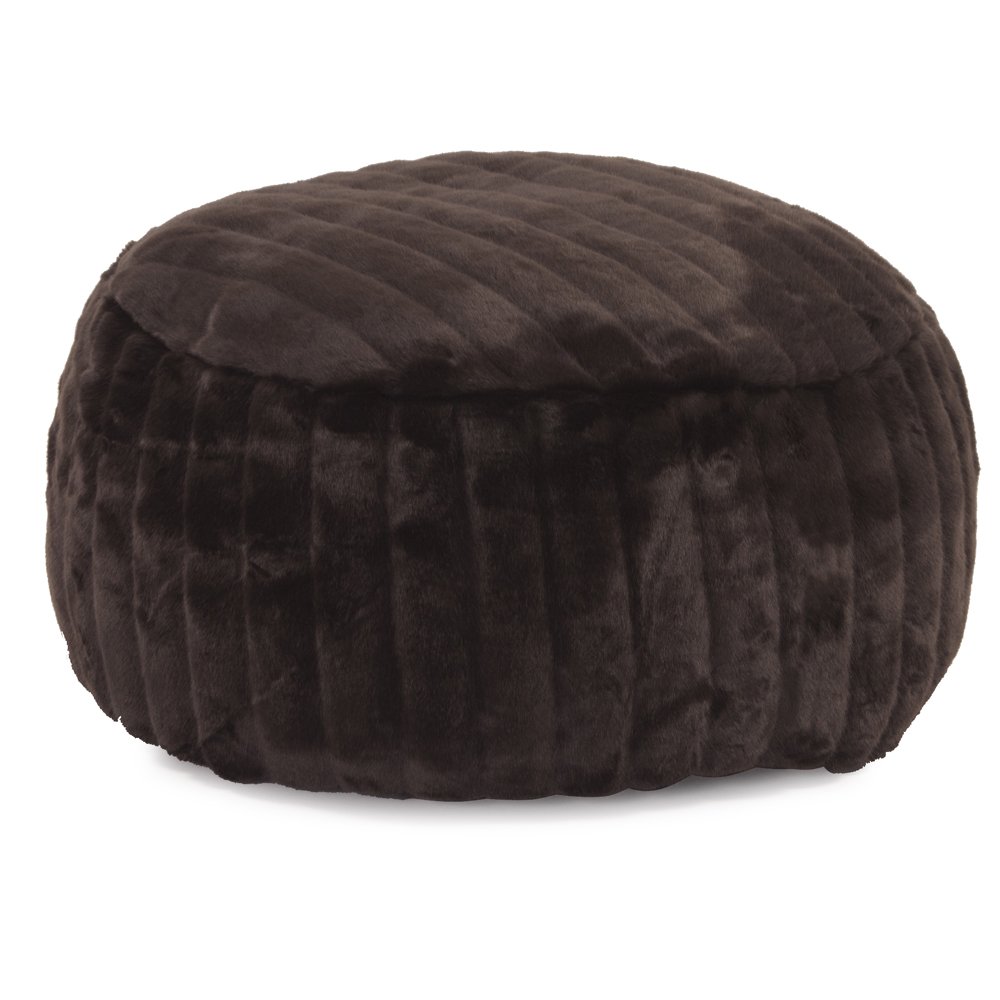 Howard Elliott Round Pouf Ottoman Foot Rest with Removable Cover - 22x22x12 Inch Fluffy Polyester Fiber Stuffed Foot Stool - Soft Comfortable Seating for Living Room, Bedroom & Nursery - Perfect for Relaxing, Extra Seating or Decoration - Mink Brown