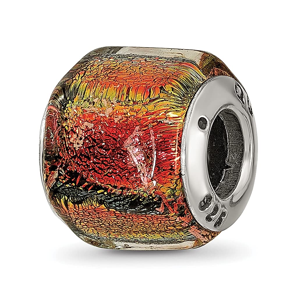 925 Sterling Silver Orange Dichroic Glass Charm Bead - Elegant Jewelry Gift for Women, Perfect for Bracelets & Special Occasions