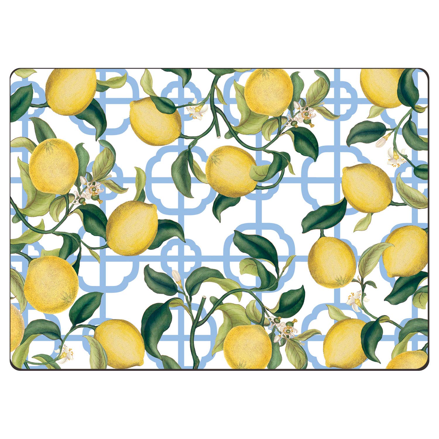 Premium Cala Home Seville Lemons Decorative Placemats Set of 4 - Hardboard Cork Back, Heat Resistant & Easy Clean - Made in USA - Perfect for Dining Tables, Kitchen Countertops & Outdoor Entertaining