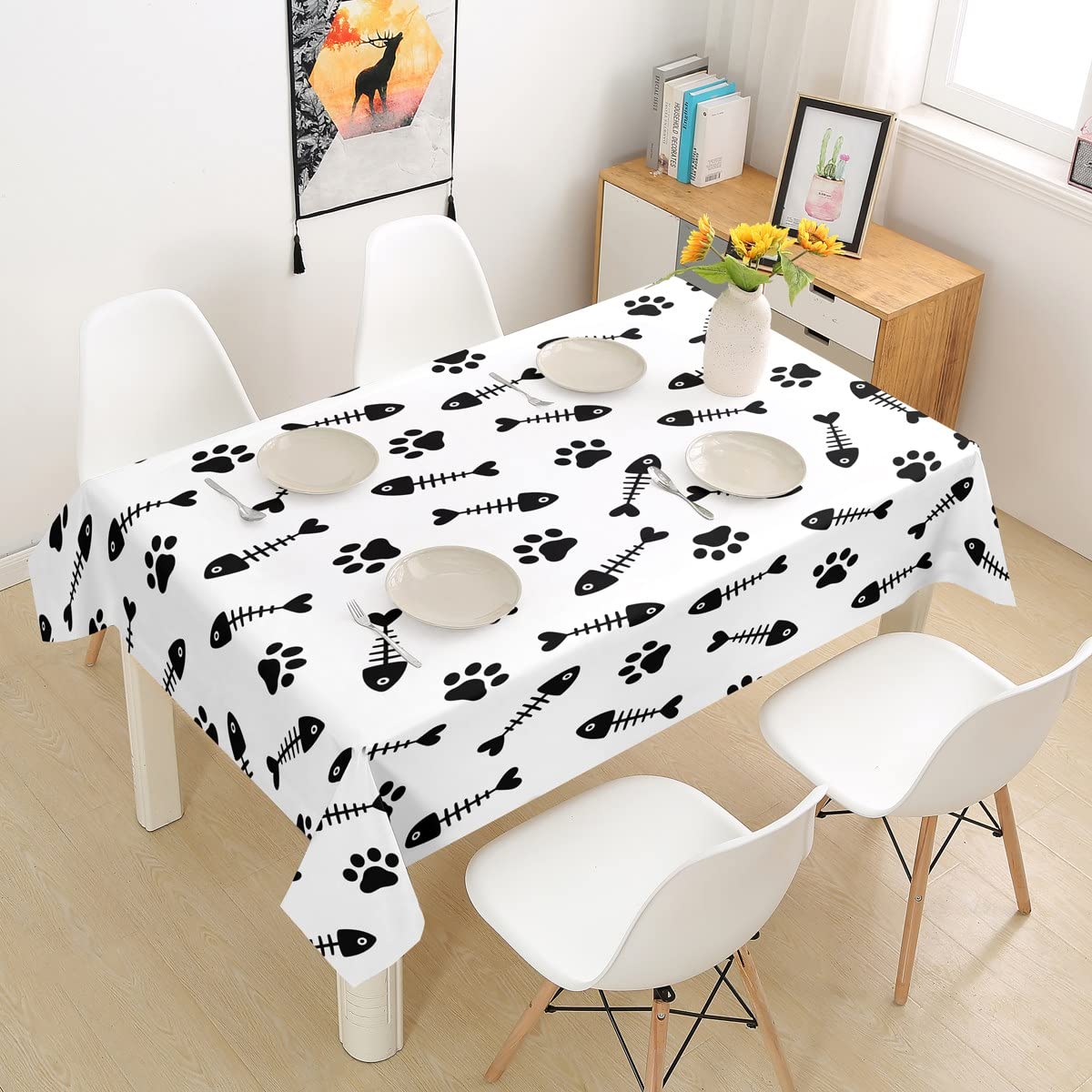 Cartoon Cat Paw Print Tablecloth - Cute Puppy Feet Design Kids Table Cover for Girls & Boys - 55