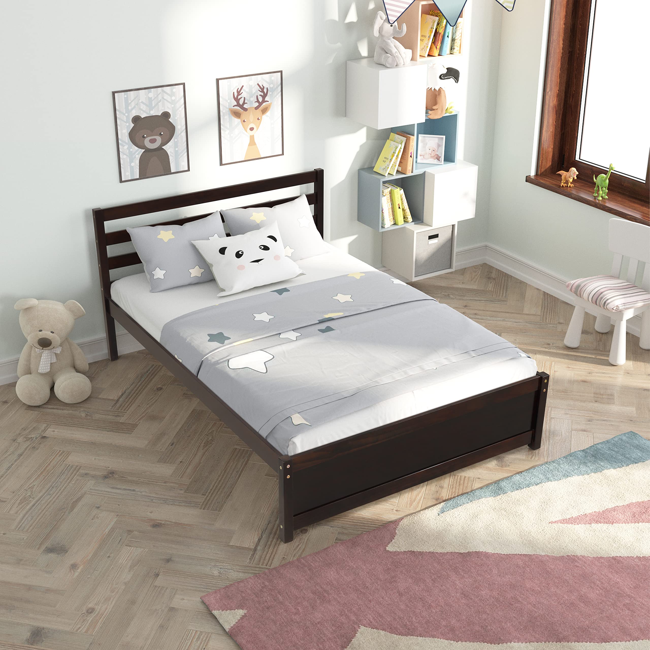 Ufurpie Solid Wood Platform Bed Frame with Headboard - Full Size (79.5