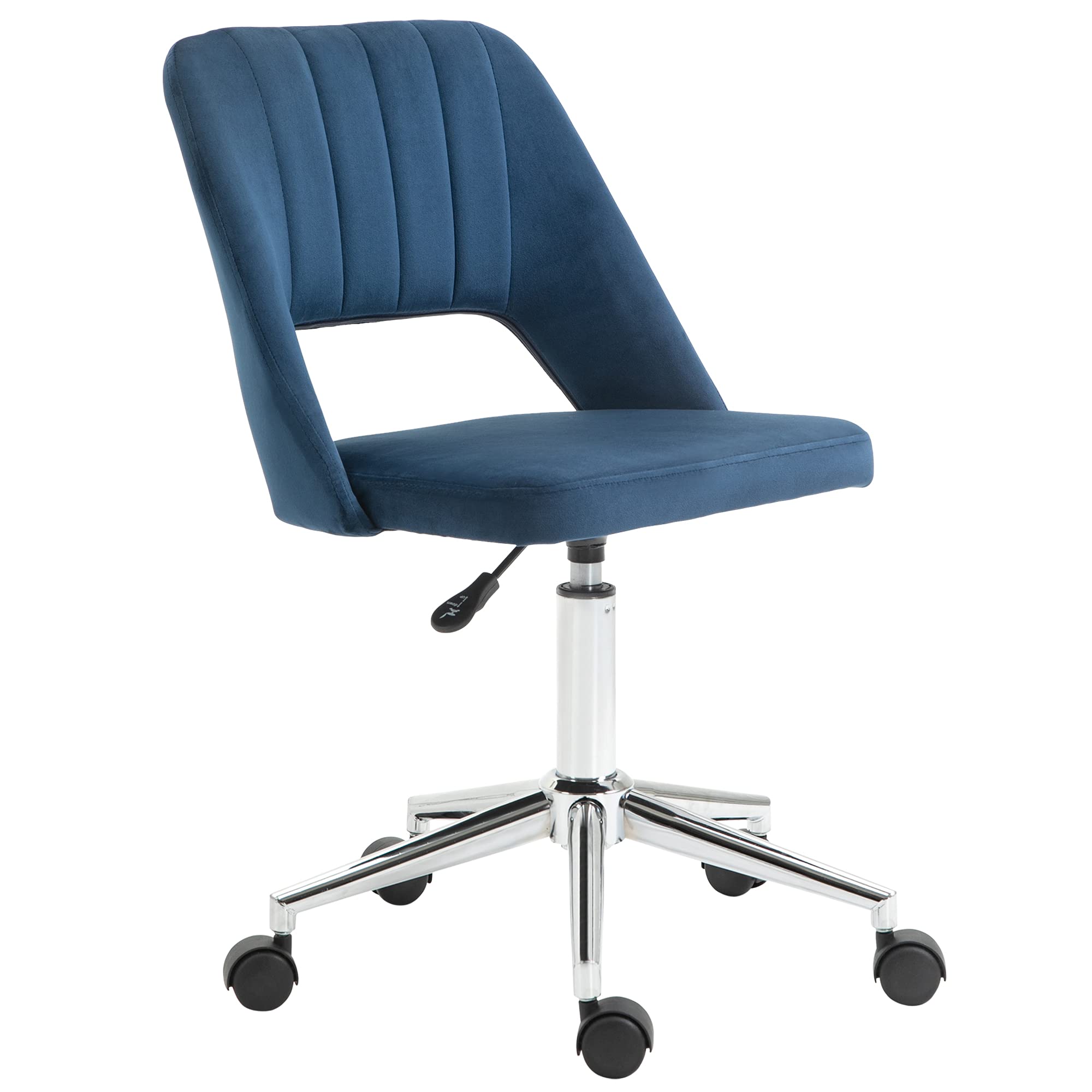 Vinsetto Modern Mid Back Office Chair with Velvet Fabric - Swivel Computer Desk Chair with Hollow Back Design - Ergonomic Armless Chair for Home Office & Workspace (Blue) - Perfect for Small Spaces, Gaming & Remote Work