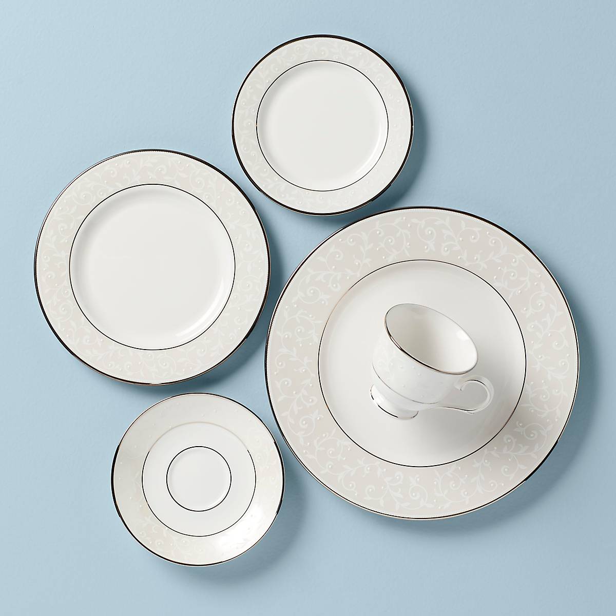 Opal Innocence 5-Piece Dinnerware Set - Elegant Bone China Plates, Bowls & Cups for Formal Dining, Wedding Registry & Special Occasions