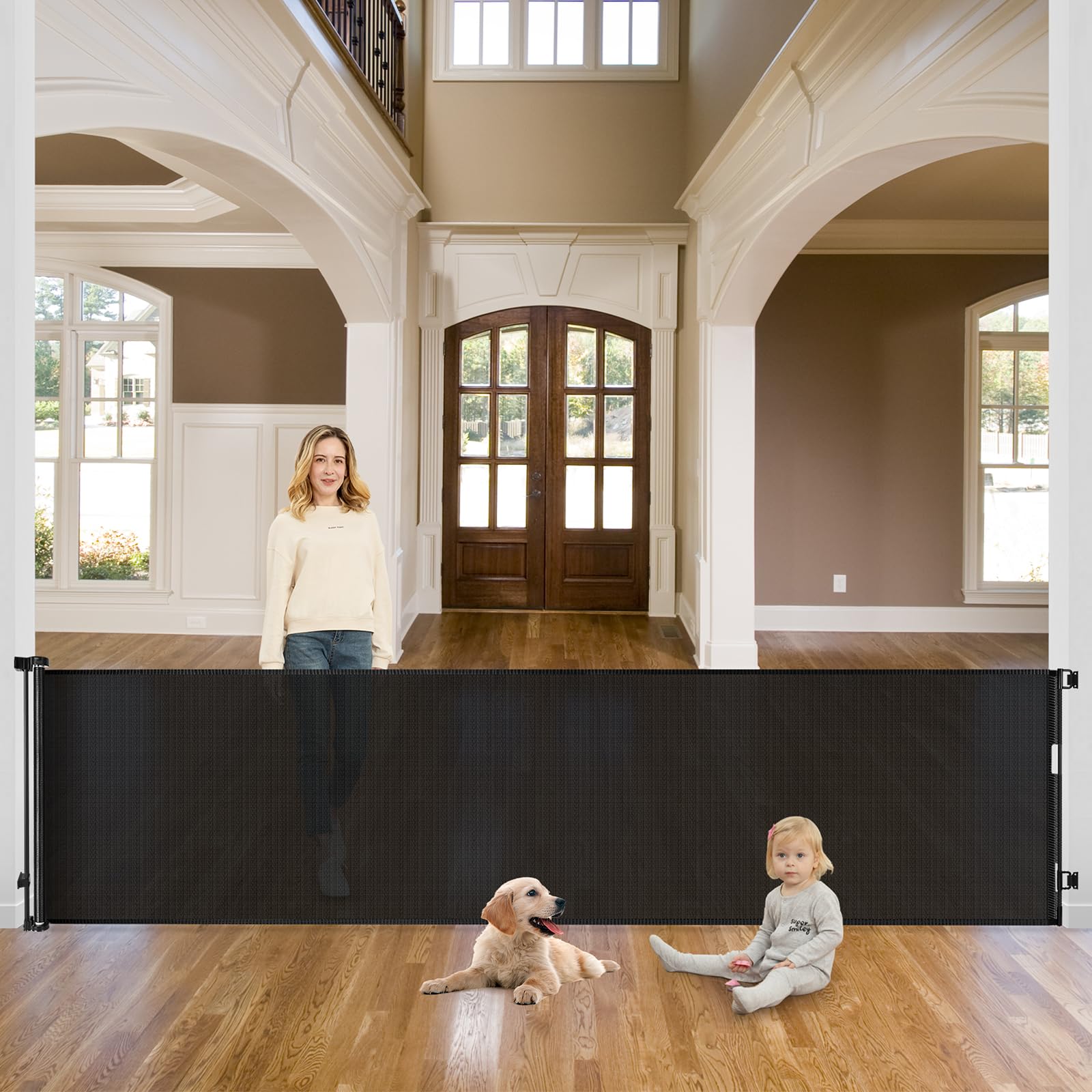 115 Inch Retractable Dog Gate - Extra Wide Pet Gate for Indoor Use | Baby Safety Barrier for Dogs & Kids | Perfect for Doorways, Hallways & Staircases